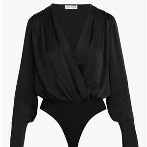 Favorite Daughter “The Date Blouse” – Black Satin Wrap Top (Size XS)